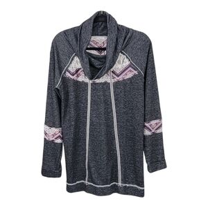 Jolt Sz M Pullover Cowl Neck Sweater Top Grey Aztec Mixed Media